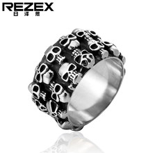 R0052-NK01 欧美个性时尚复古骷髅头男士钛钢戒指 超宽韩版指环
