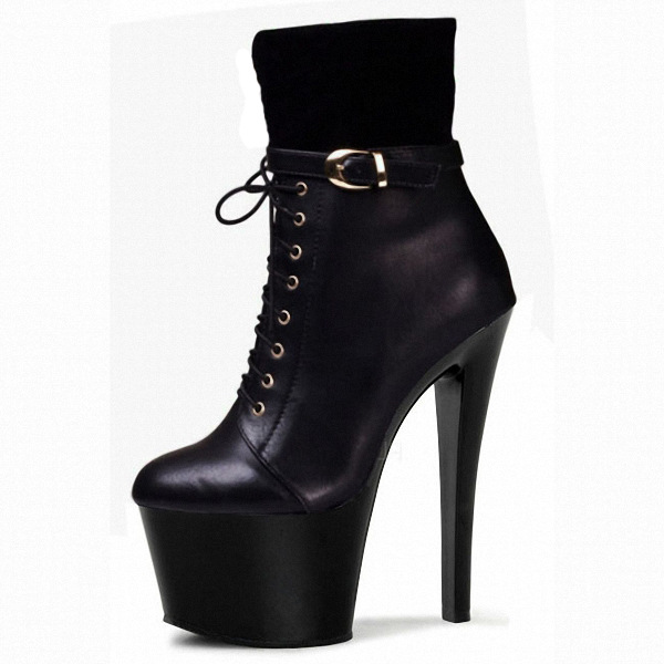 恨天高17cm防水台夜店女细跟前系带钢管舞高跟鞋大码性感新款短靴