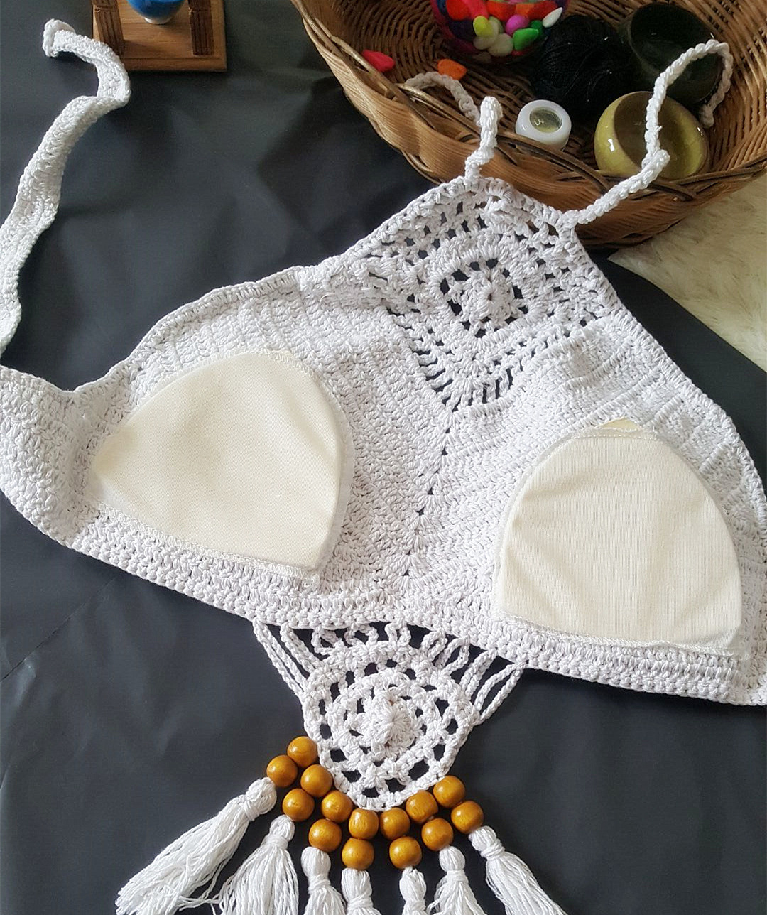 2018欧美新款女士泳衣套装沙滩阳光浴外贸手工钩针流苏分体比基尼