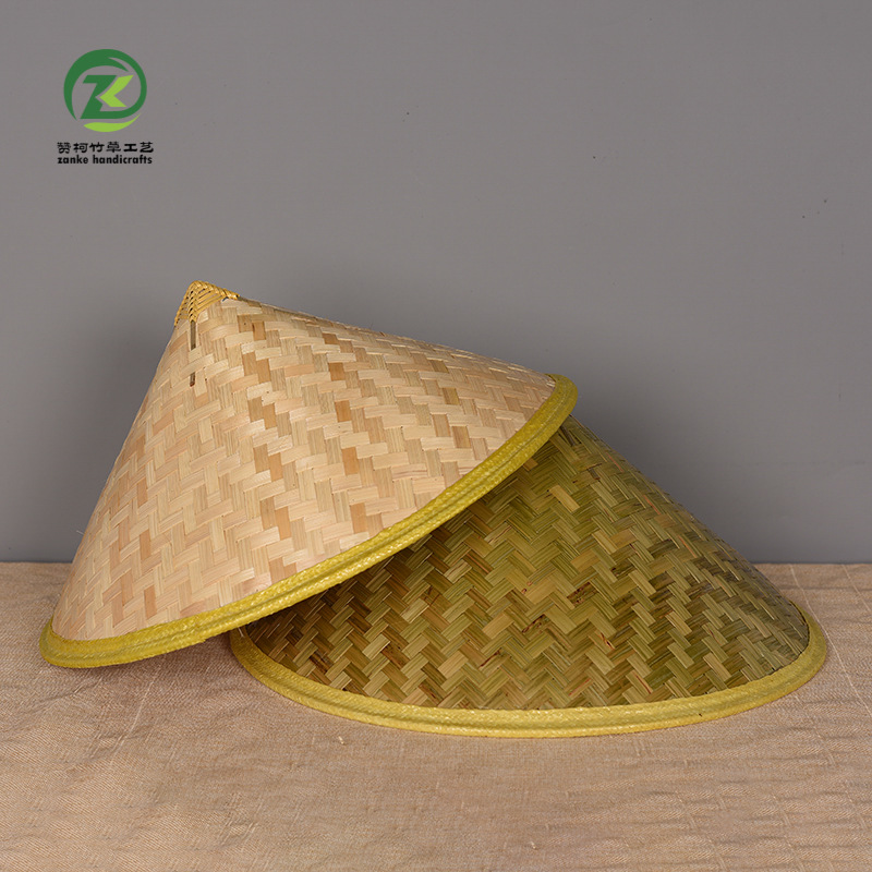 新款手工竹编采茶草帽 尖顶旅游遮阳防雨斗笠 舞蹈道具装饰灯罩