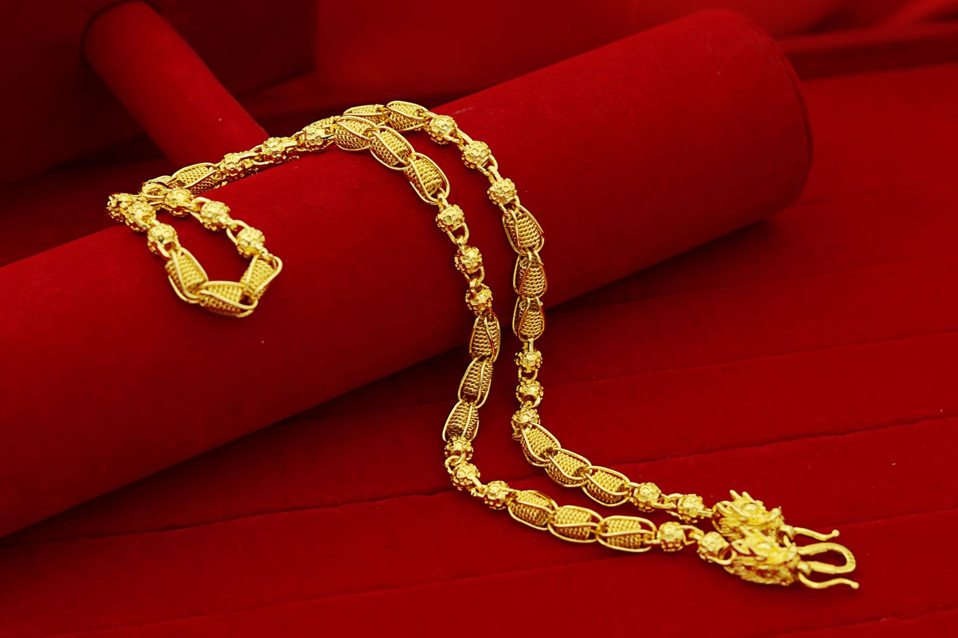 男士金项链 黄铜镀金饰品 沙金24k镂空转运珠编制项链 厂家直销