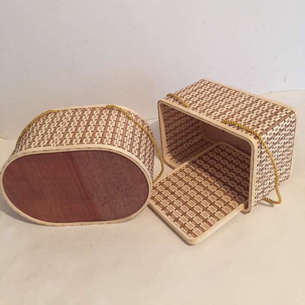 安吉厂家手工竹编蓝手提带盖竹篮子果蔬杂物收纳篮竹制竹篮子订做