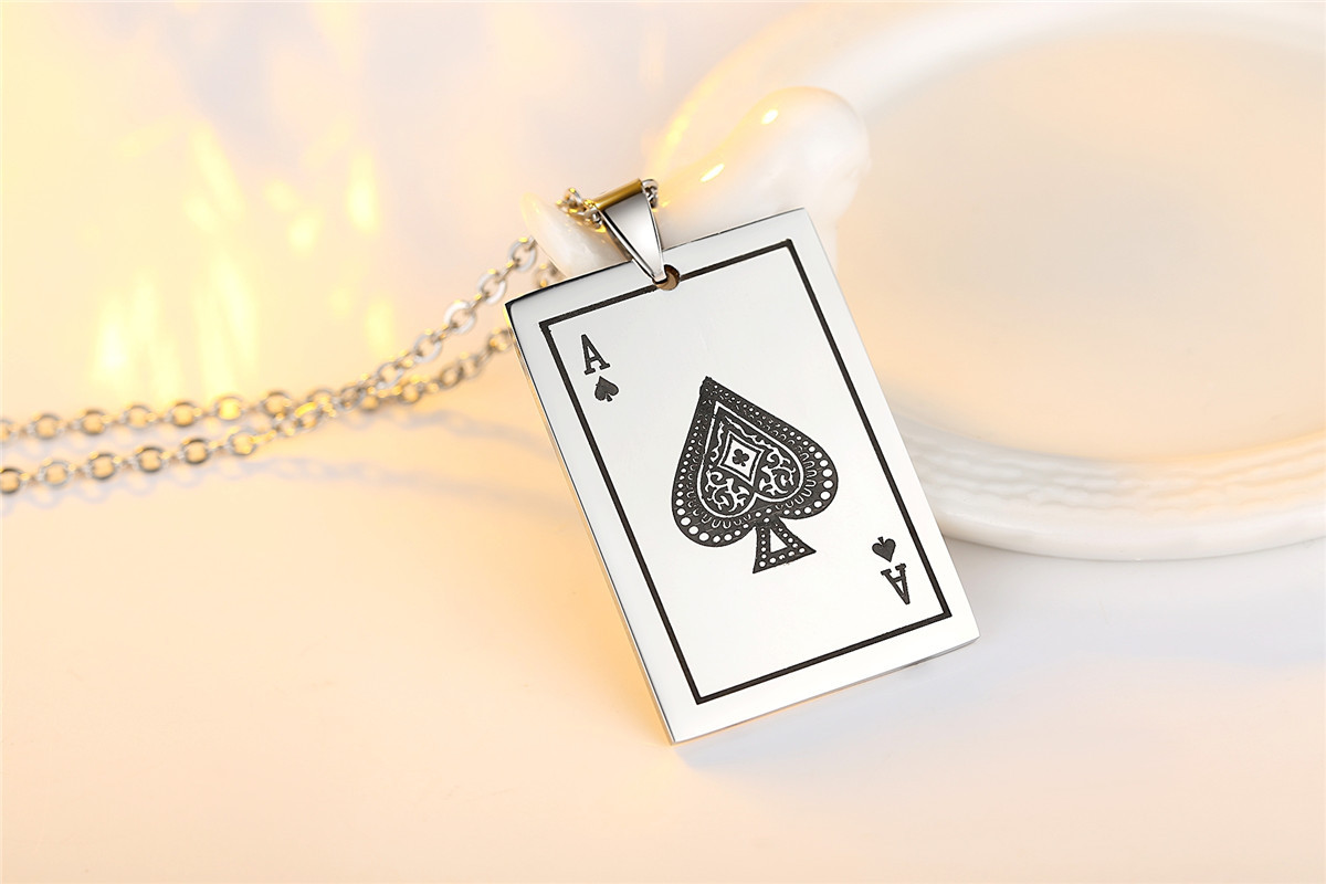 外贸饰品不锈钢黑桃a扑克牌吊坠项链 个性大方钛钢项坠有配链