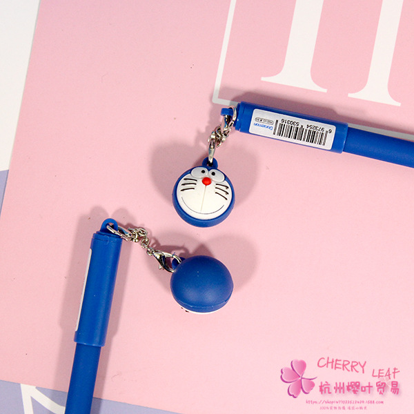 新款创意文具 哆啦a梦 蓝胖子 挂坠中性笔 黑色水笔公仔笔签字笔