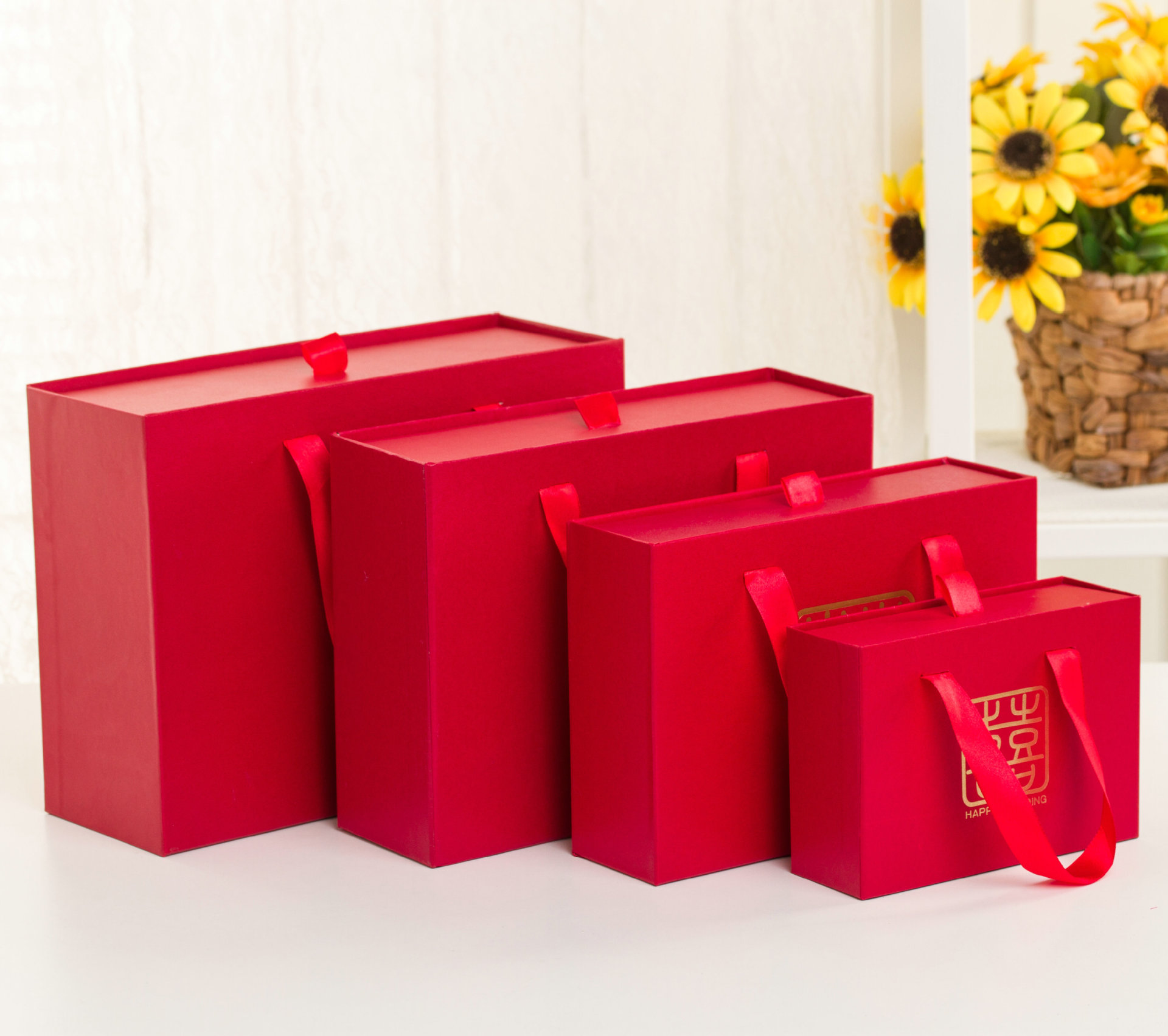 抽屉式喜糖盒双喜套系回礼盒婚庆礼品盒红色礼物盒现货批发