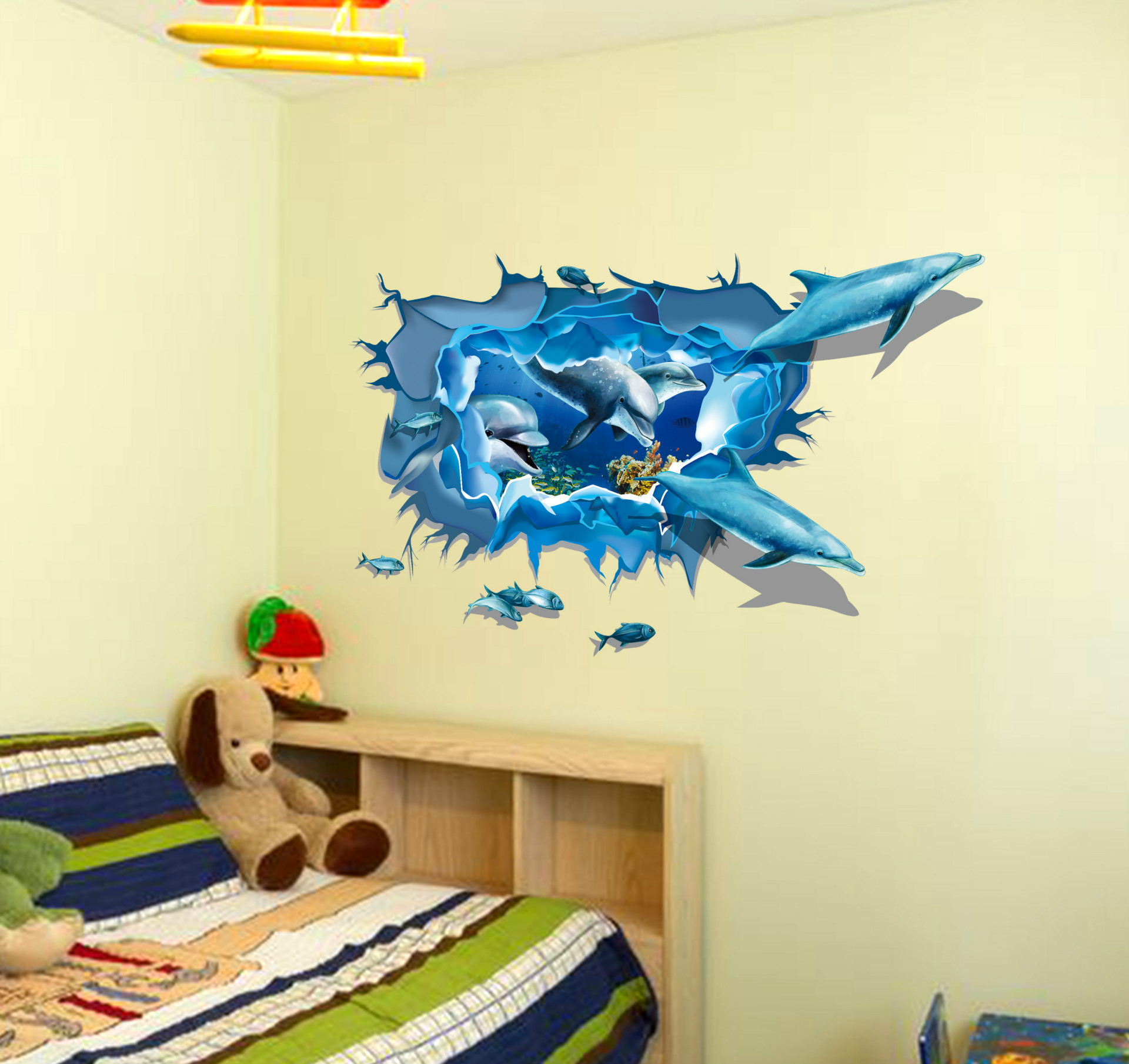 新款上架 可移除墙贴 创意客厅3d海 豚群 贴 d lx0885 厂家 货源