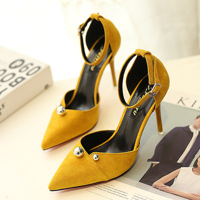 一件代发凉鞋女夏2017新款韩版包头细跟时尚性感女鞋绒面浅口搭扣