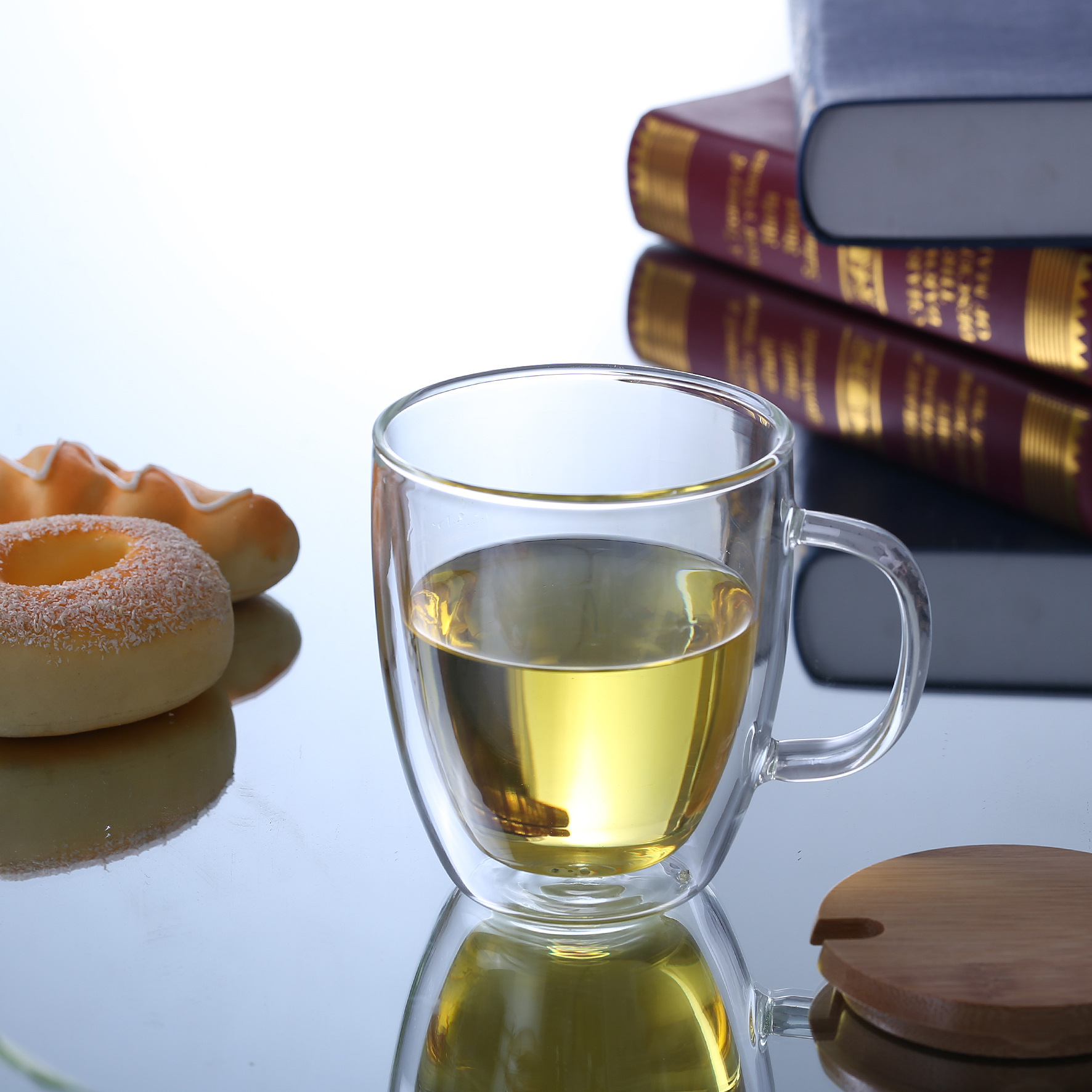 跨境专供 家用双层透明马克杯简约咖啡杯办公室水杯子带盖玻璃杯