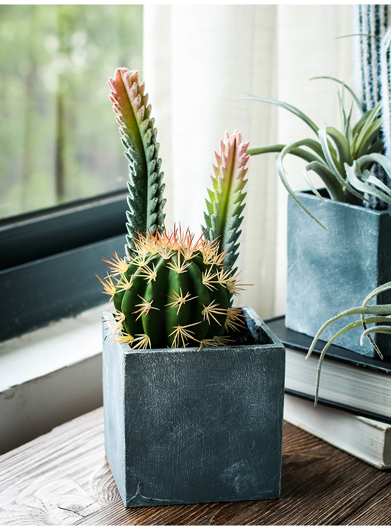 预售 新品 仙人柱水泥小盆栽多肉仿真花仙人掌家居摆件设咖啡店