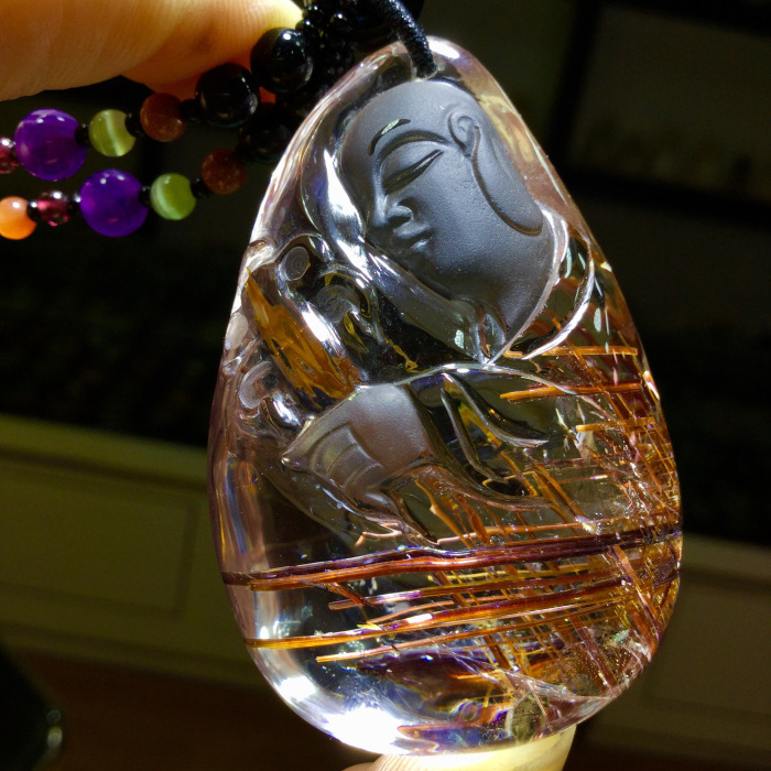 东海水晶天然铜发晶俏色地藏王菩萨吊坠