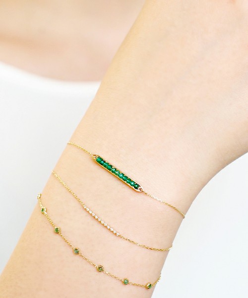 日系 轻奢 款925银镀黄金小豌豆手链 天然绿玛瑙堇青石榴石手链