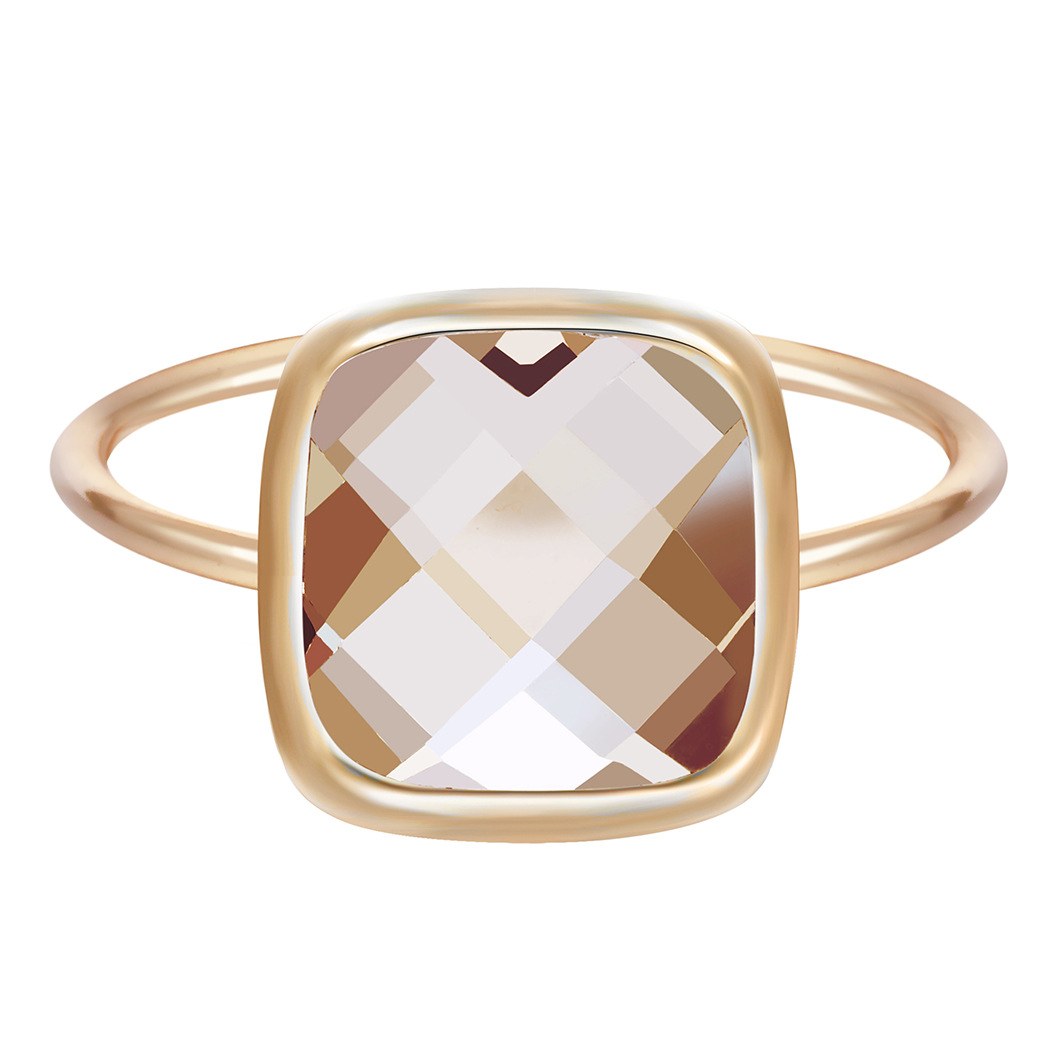 qiming韩版公主方香槟色水晶戒指复古时尚夸张黄宝石食指戒女饰品