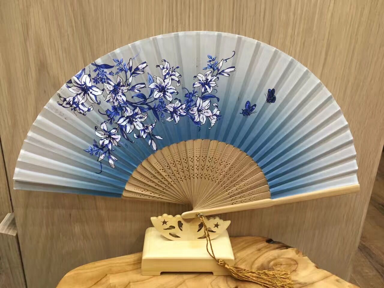 扇子二青批发真丝绸女士折叠樱花和风日式一笑梅古典绢布夏季