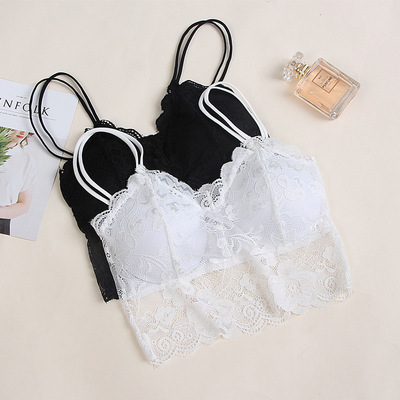 绥媛蕾丝打底短款细绳吊带小背心女带胸垫裹胸抹胸 黑白二色