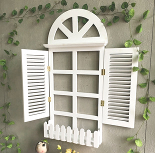 家居装饰欧式插花假窗壁挂木质装饰窗假窗户百叶窗背景墙挂饰