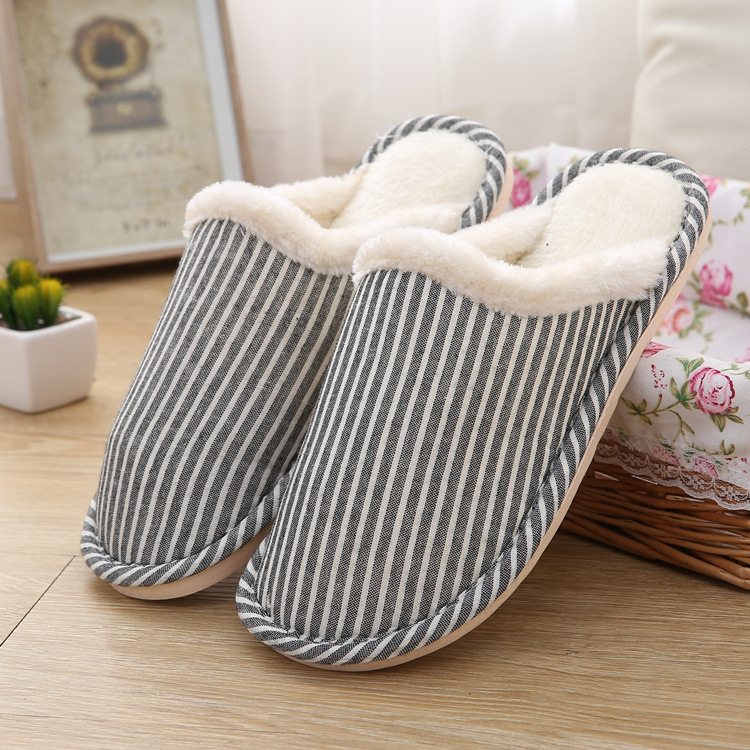 2022 New Autumn and Winter Home Indoor Cotton Slippers Couple Warm Stripe Cotton Slippers Factory Direct Sales Wholesale