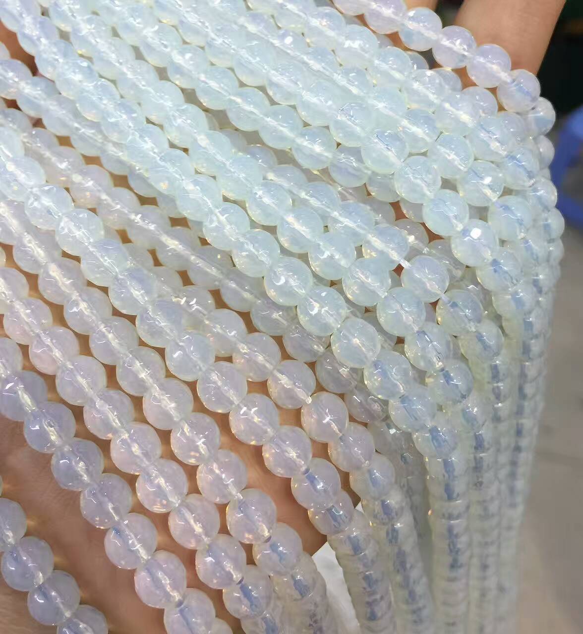 天然水晶 月亮石切面128面散珠 奶油体月亮石圆珠diy饰品厂家直销