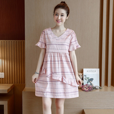 哺乳裙孕妇夏装新款棉麻短袖宽松外出哺乳中长款孕妇哺乳装
