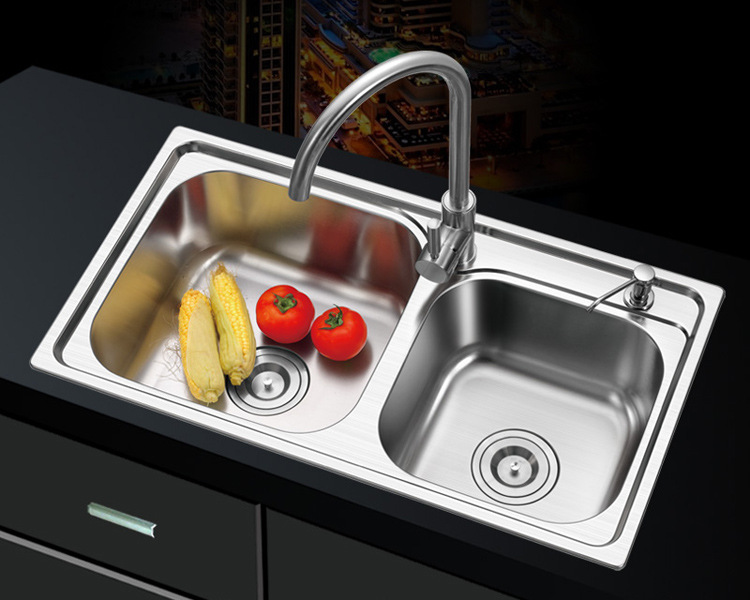 厂家批发一体成型厨房水槽洗菜盆双槽套餐304不锈钢水槽星盆7642l