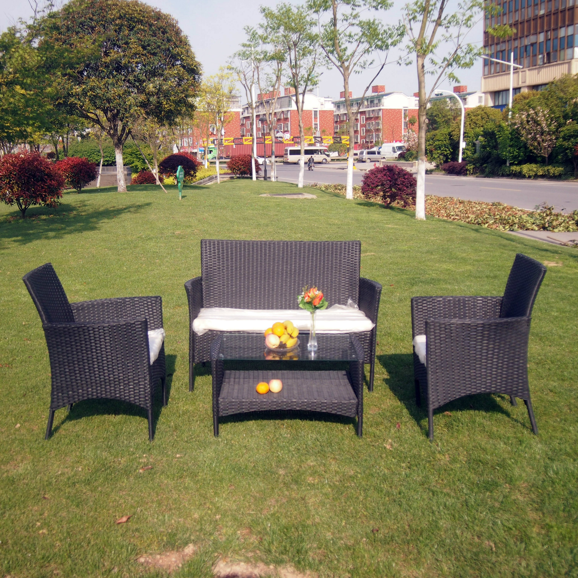 户外沙发四件套庭院花园编藤桌椅高档时尚编藤家具批发 藤沙发