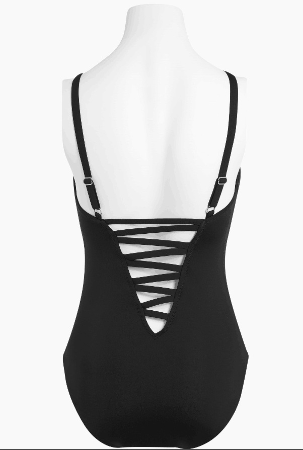 2018爆款欧美露背v领排绳比基尼泳衣三角连体性感显瘦遮肚最爱