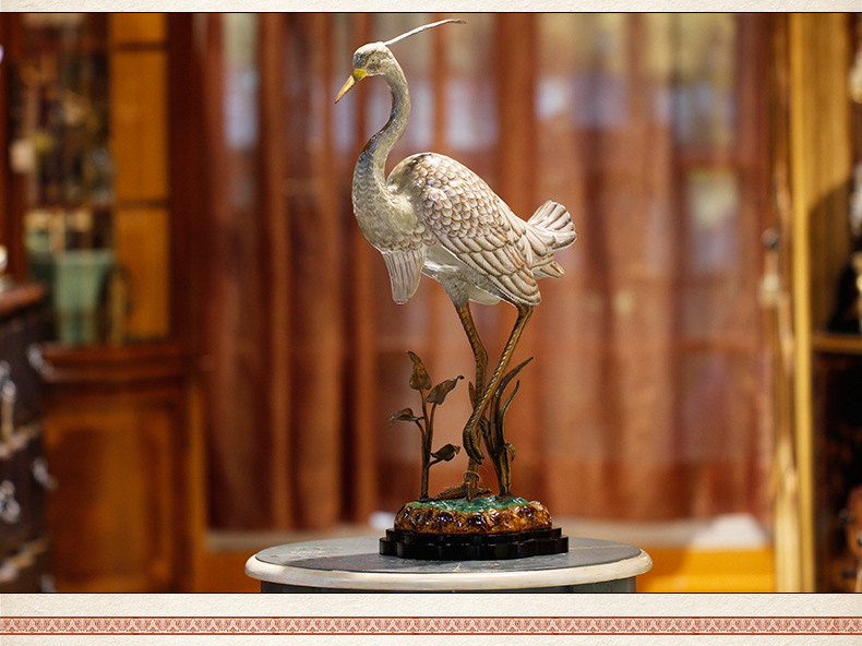 中式创意仙鹤玄关摆件手绘陶瓷工艺品 家居客厅样板房软装礼品