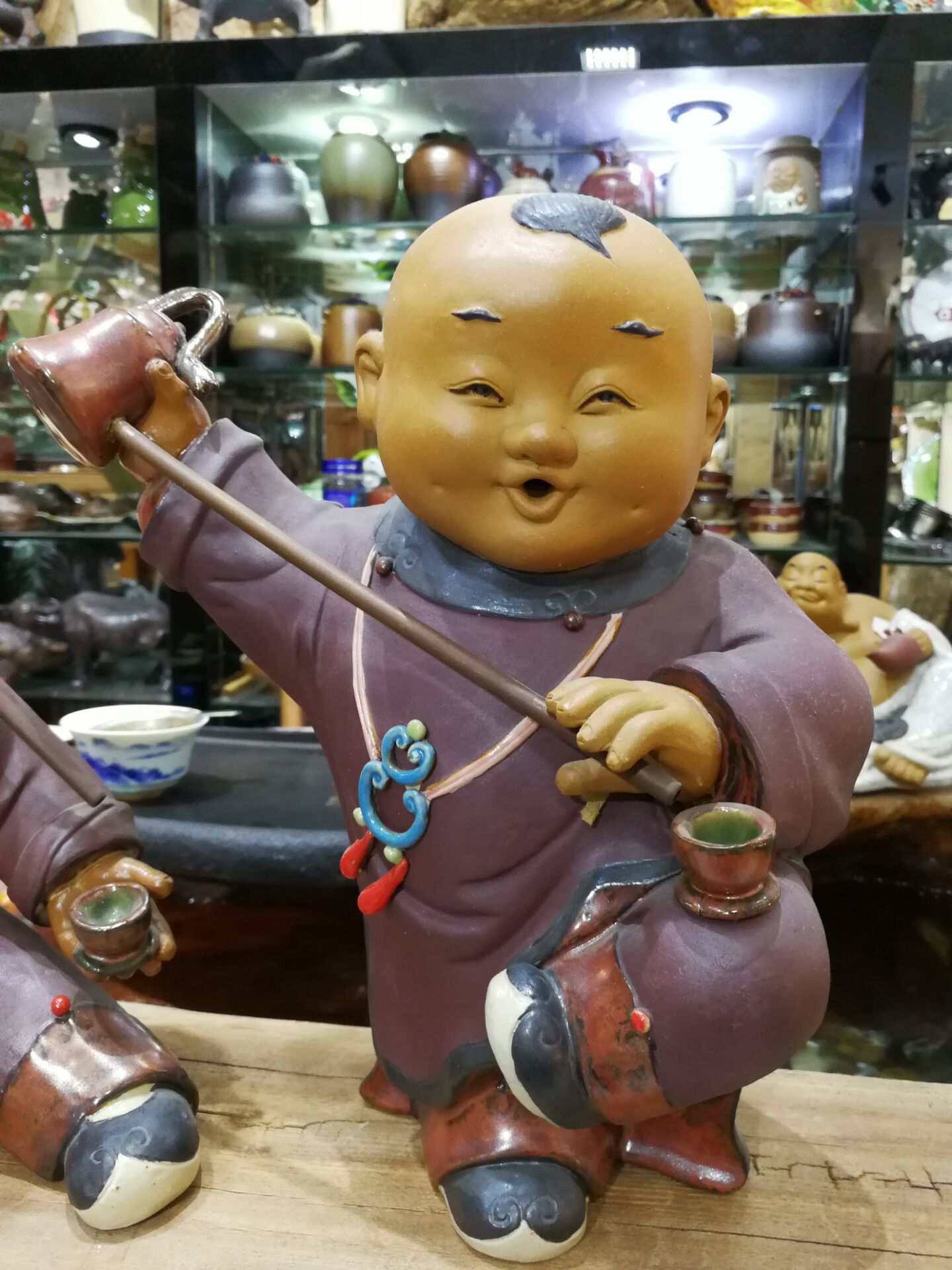 功夫茶功夫小子石湾公仔陶瓷茶道人物摆设餐馆玄关客厅装饰品