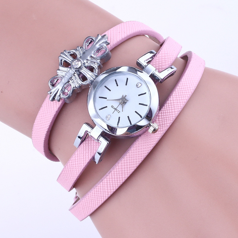 缠绕pu表带金属精致小表盘休闲手表 休闲男女士十字架花石英表