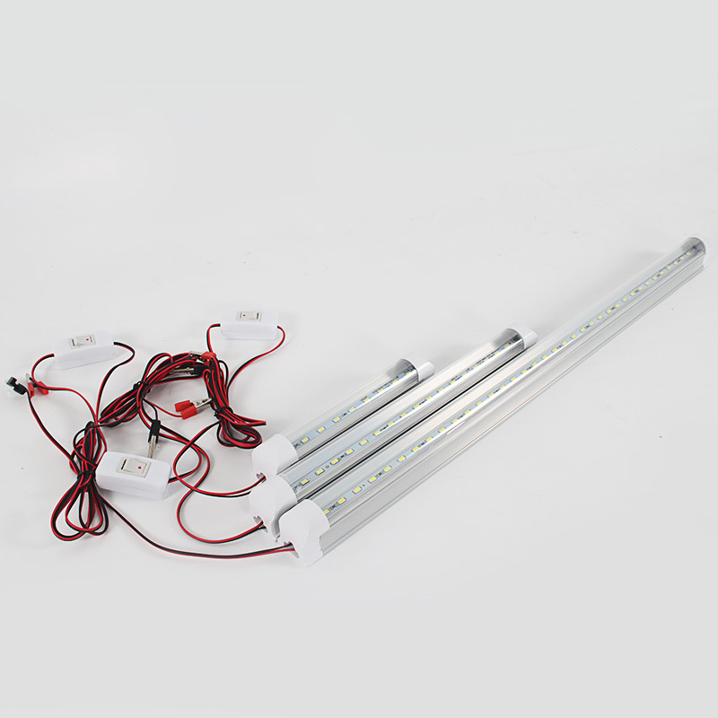 12V Low Voltage LED Tube with Clamp T8 Integrated Fluorescent Lamp Tube Aluminum Milk White Transparent Emergency Tube