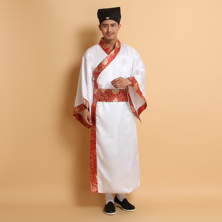 成人古装汉服演出服男 魏晋风广袖长袍 汉唐书生秀才表演服装
