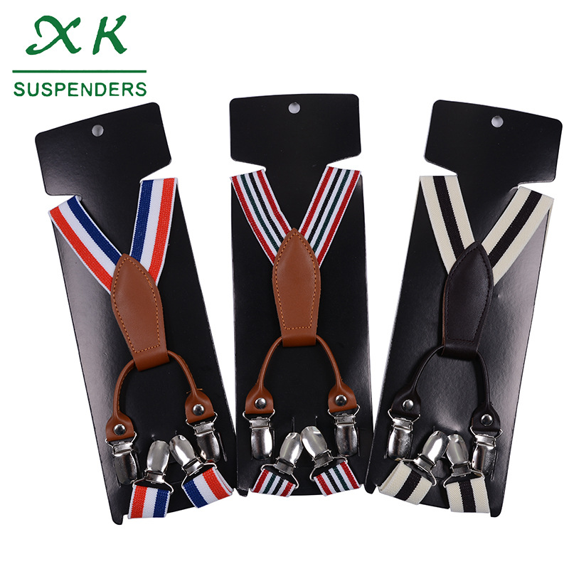 New Children‘s Shoulder Strap Fashion 4 Clip Solid Color Elastic Strap Factory Direct Supply Wholesale