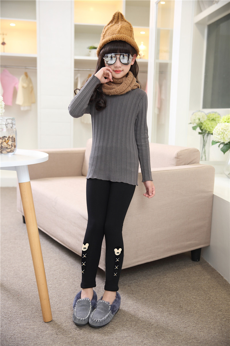 秋冬季女童打底裤童装小女孩裤子小脚裤2017加绒厚款修身儿童长裤