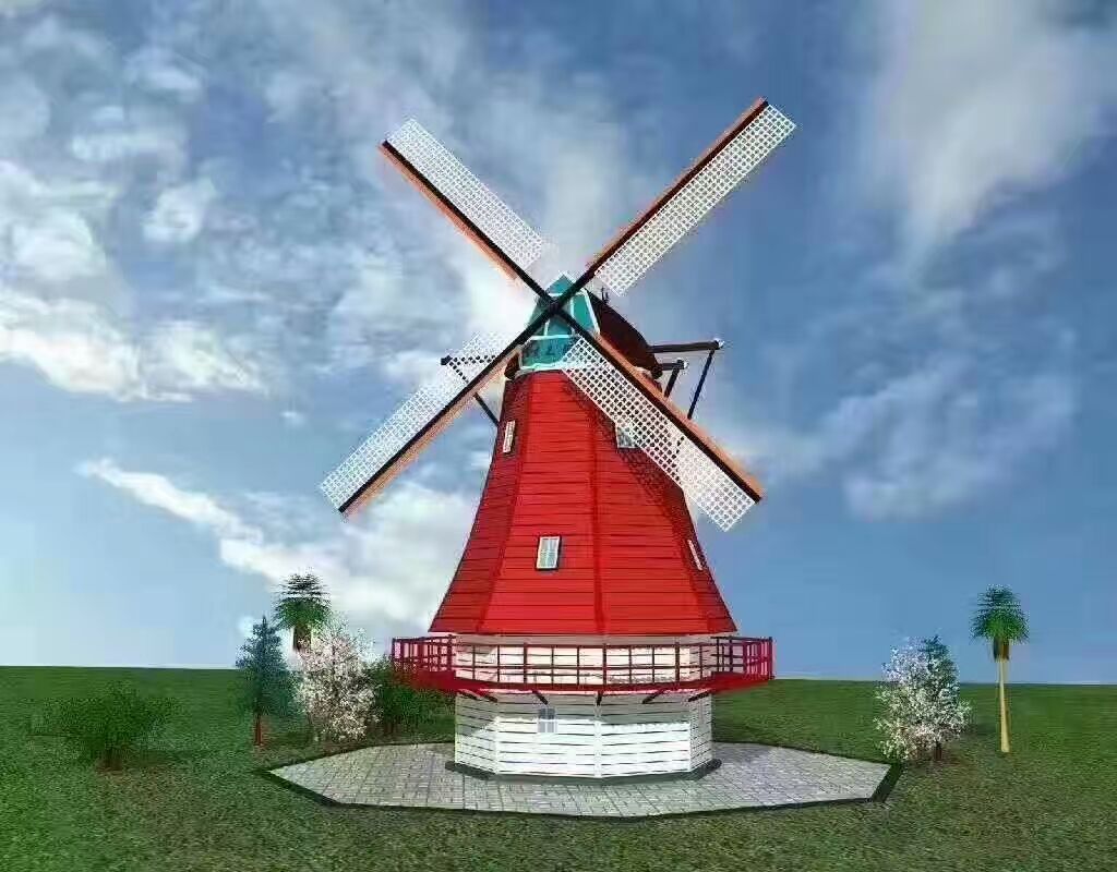 厂家直销大型荷兰防腐木质风车展览道具春季风车展景区公园景观