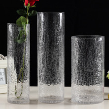 碎冰冰裂冰直筒玻璃花瓶 创意简约文艺花瓶批发客厅摆件装饰花瓶