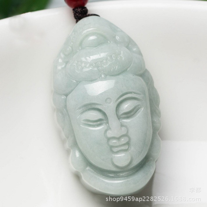 天然缅甸a货翡翠观音头吊坠 男女款玉佛头挂件玉菩萨头像吊坠