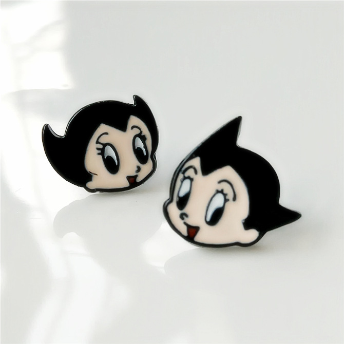 特价清仓卡通阿童木小兰可爱彩色滴油耳钉日韩原宿风耳环女款耳饰