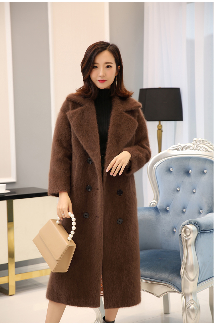 欧洲站秋冬新款貂绒开衫女针织衫毛衣貂绒衫长款过膝长毛大衣大码