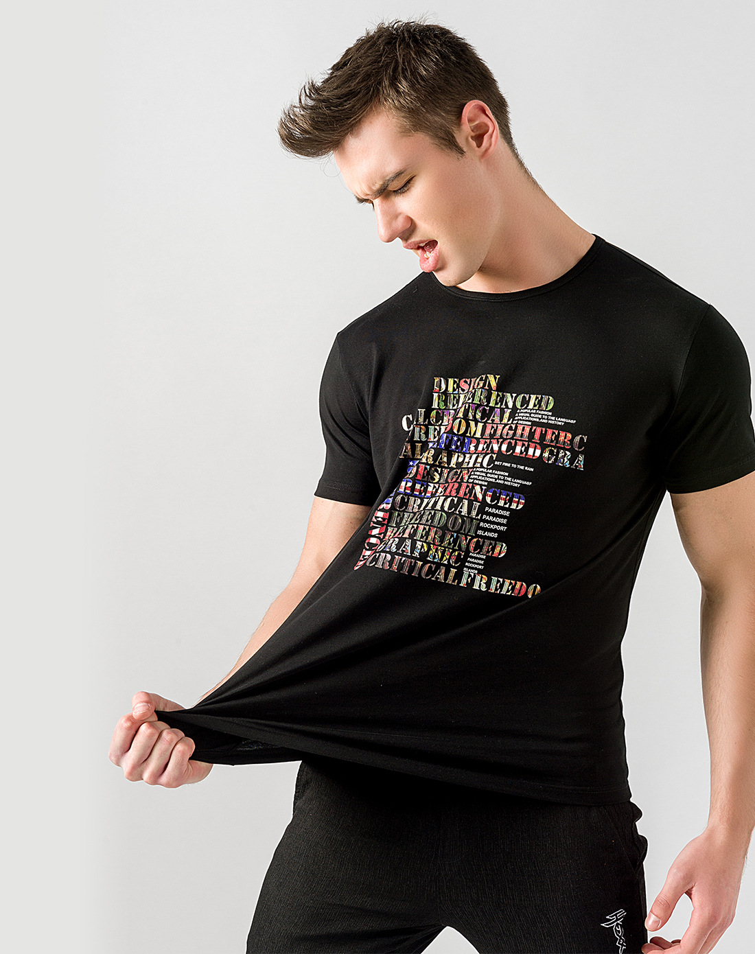 鳄鱼恤品牌男装2017棉质男式t恤圆领印字短袖t恤男8261309