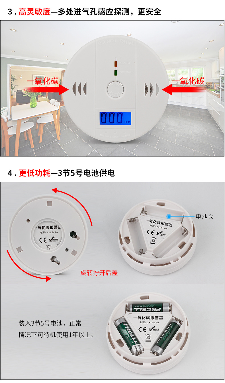森驰 家用一氧化碳报警器煤烟蜂窝煤气探测器co一氧化碳警报器
