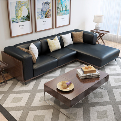 转角真皮沙发组合小户型北欧沙发客厅简约现代双三人皮艺沙发批发