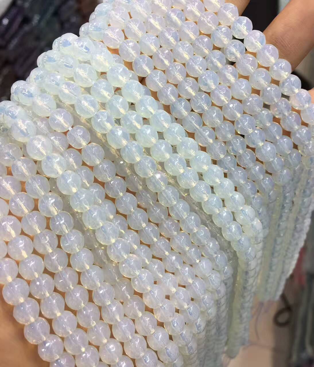 天然水晶 月亮石切面128面散珠 奶油体月亮石圆珠diy饰品厂家直销