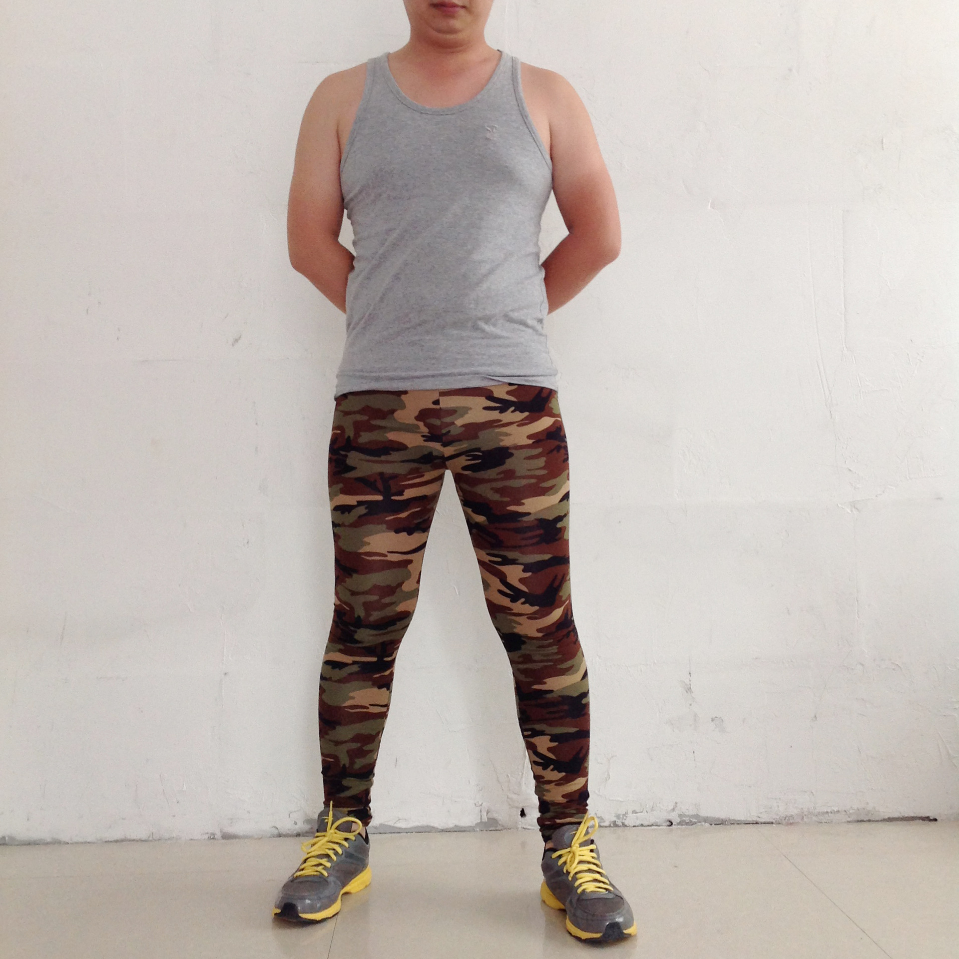 性感男士迷彩打底裤 男紧身弹力运动裤 无凸档 m1009