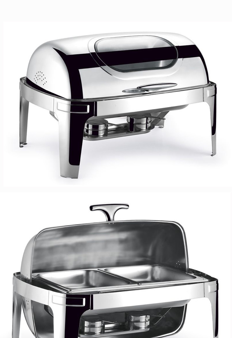 不锈钢自助餐炉全翻盖可视盖长方形布菲炉酒精炉电加热餐炉酒店用