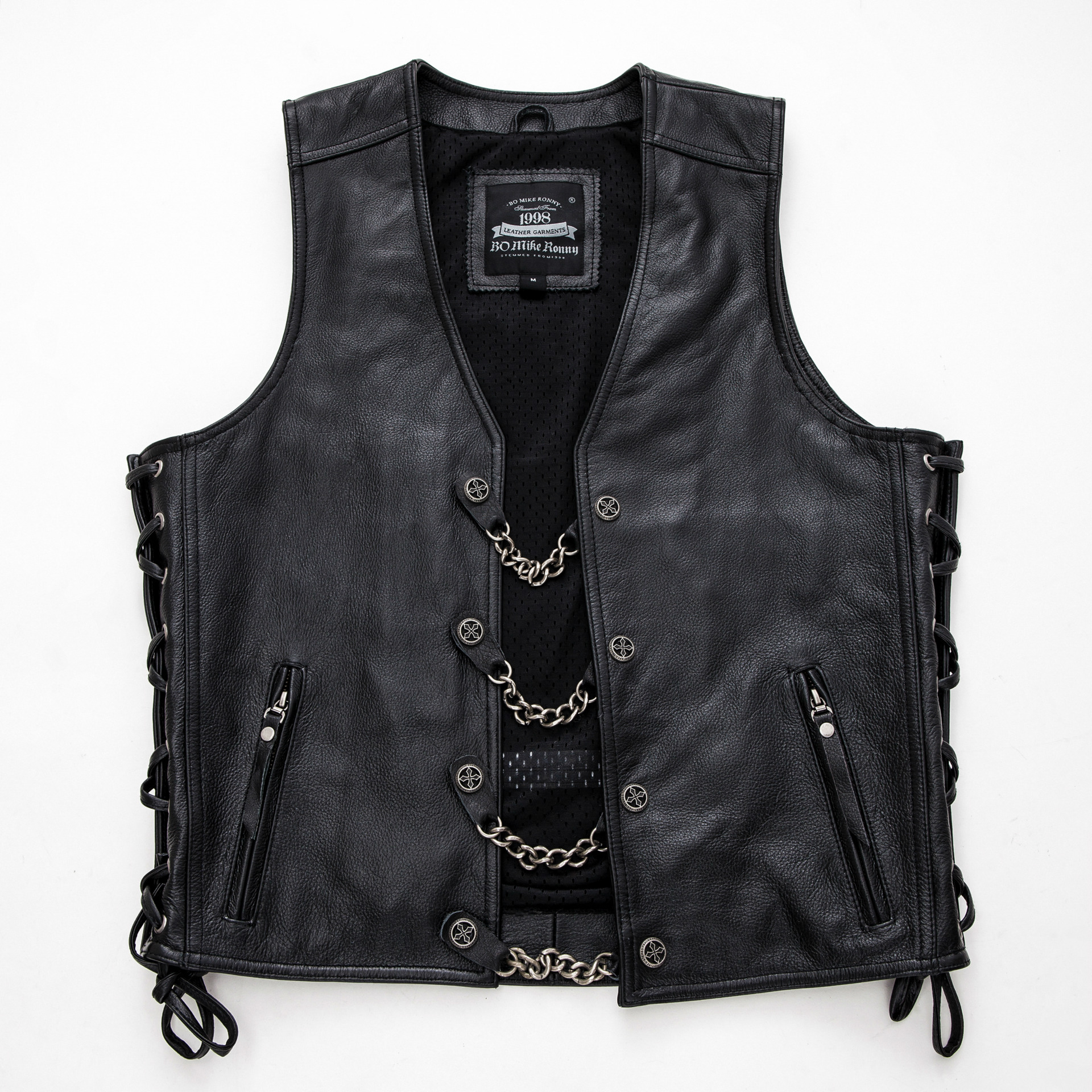 春秋男装哈雷皮衣进口头层牛皮机车真皮马甲重装钢链摇滚马甲背心