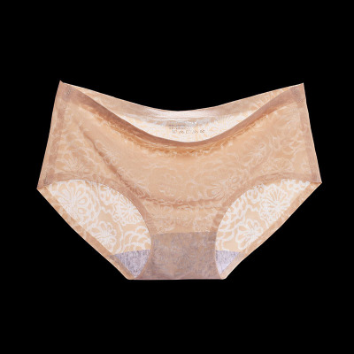 爆款一片式冰丝无痕内裤女 性感中腰提花压边女士底裤女三角裤