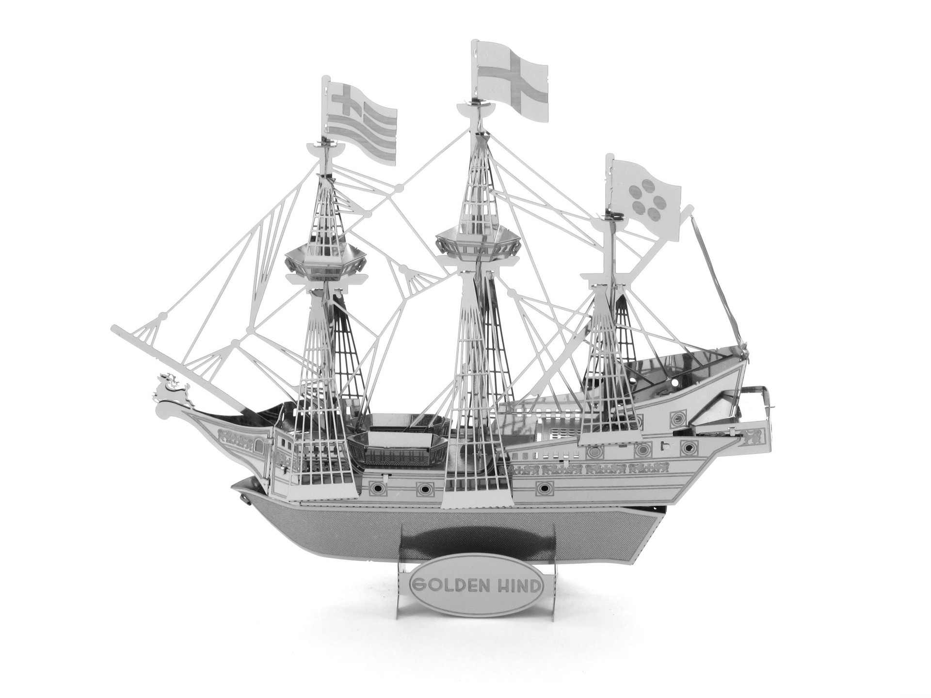 爱拼 全金属不锈钢diy拼装模型3d手工立体拼图 金鹿号海盗船