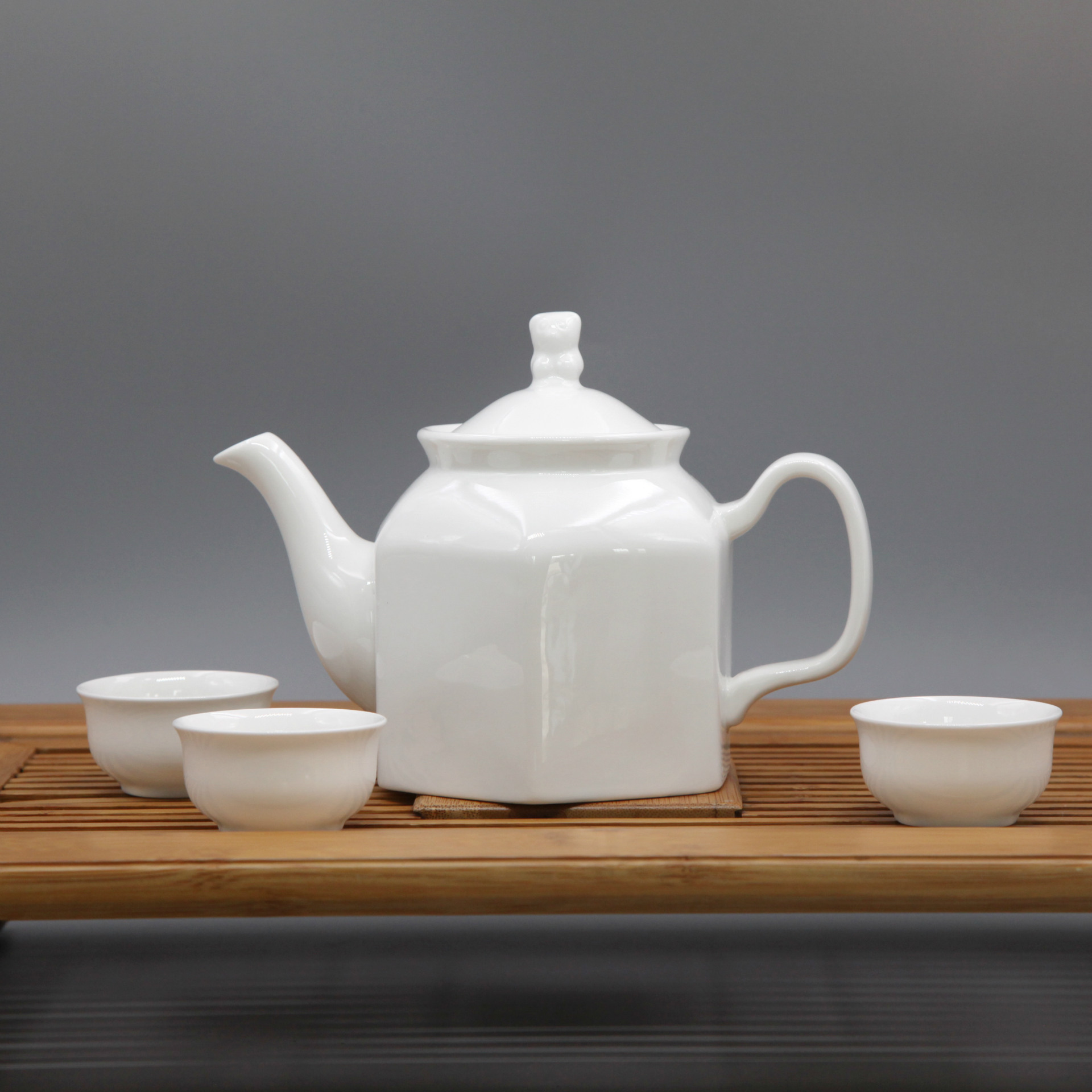 雷格 唐山骨瓷优质纯白陶瓷茶壶 创意六方茶壶 熊猫壶盖 可定制