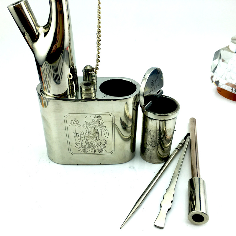 复古老式纯铜白铜水烟袋水烟斗水烟壶水烟筒加厚黄铜金泰高档礼盒