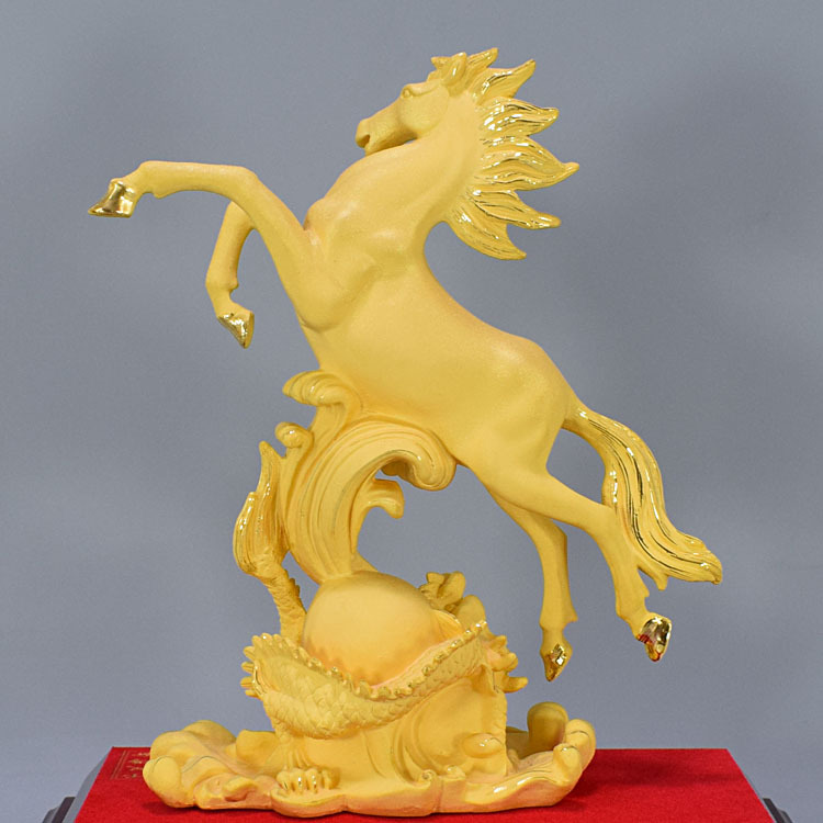 绒沙金十二生肖龙马精神龙马摆件办公室店铺客厅乔迁新居开业礼品