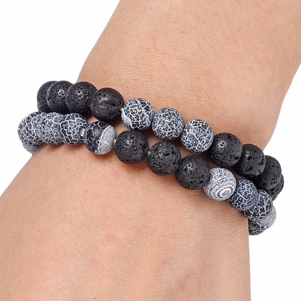 8mm七彩风化玛瑙佛珠手串天然石火山石情侣手链 速卖通跨境热卖